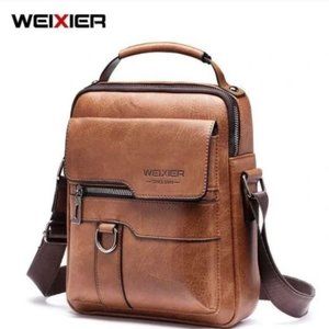 WEIXIER Vertical Crossbody Bag PU Leather | Men's Shoulder Bag | rich brown